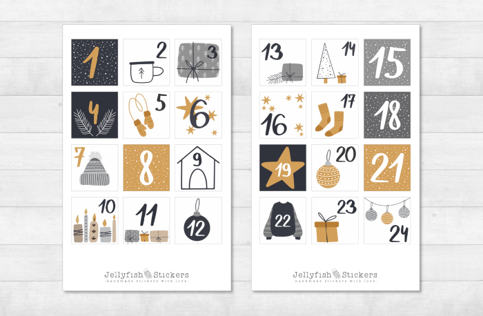 Adventskalender Zahlen Sticker Set